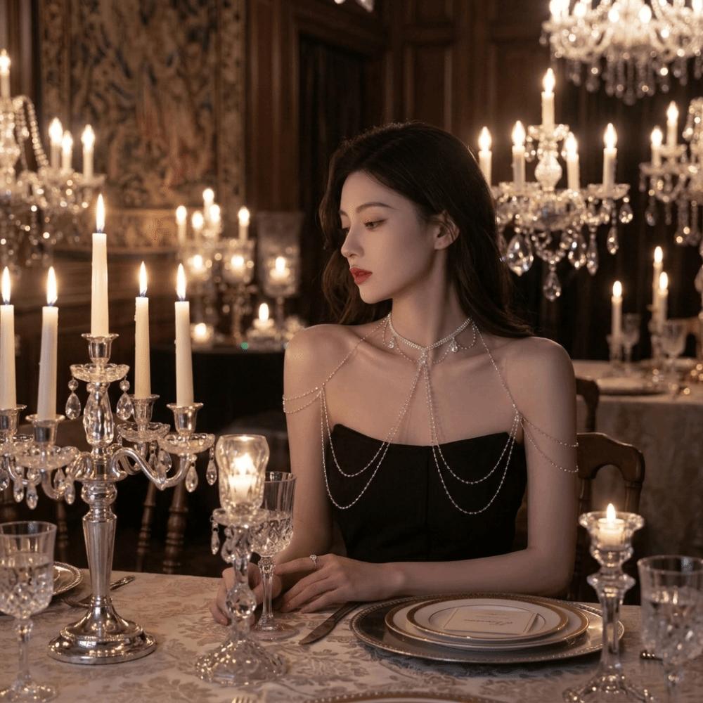 Long Fringe Shoulder Necklace Crystal Back Chain Multi-layer Tassel Chain Clavicle Chain Luxury Rhinestone Body Chain