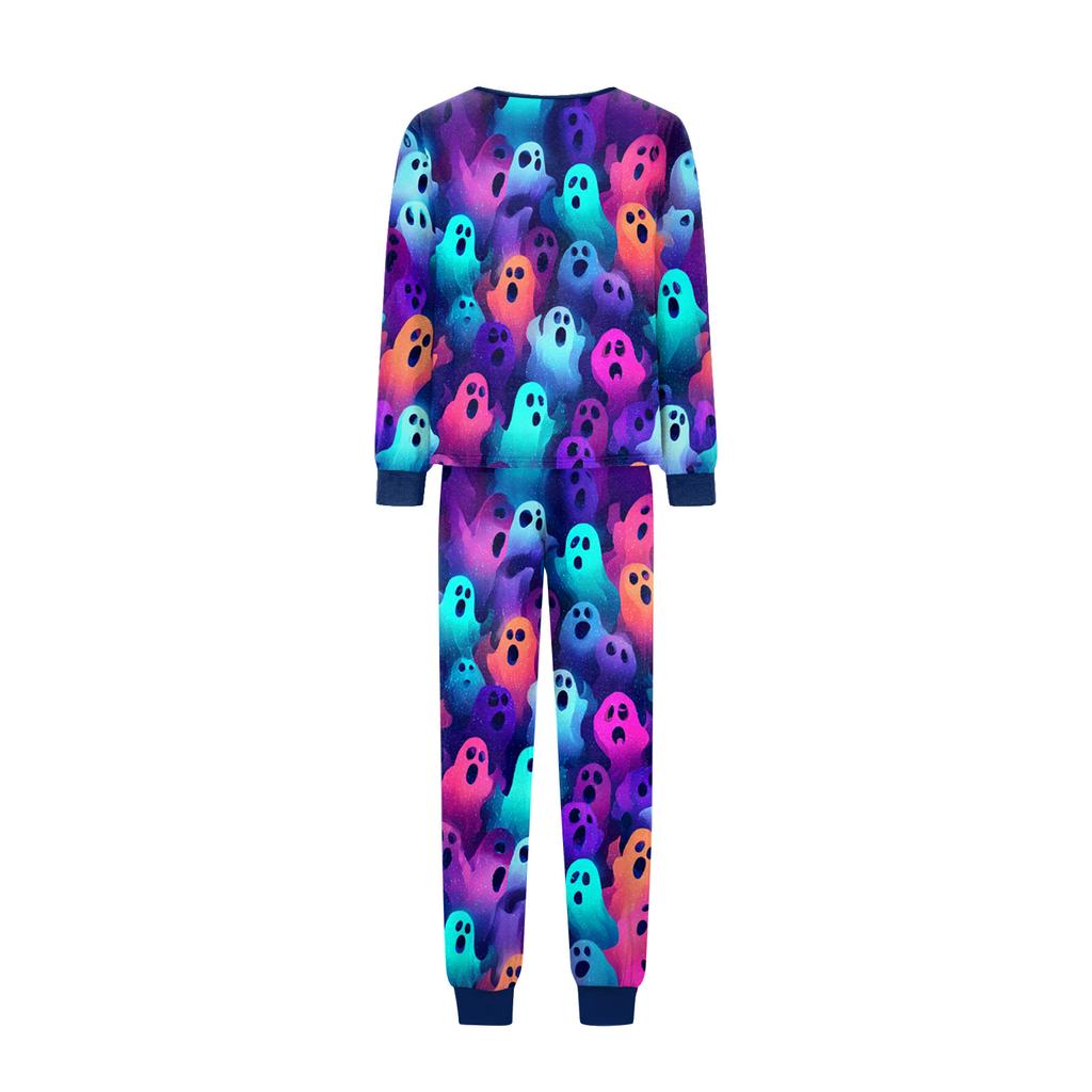 Family Matching Halloween Print Pajama Set Long Sleeve Tops and Pants for Parents and Kids