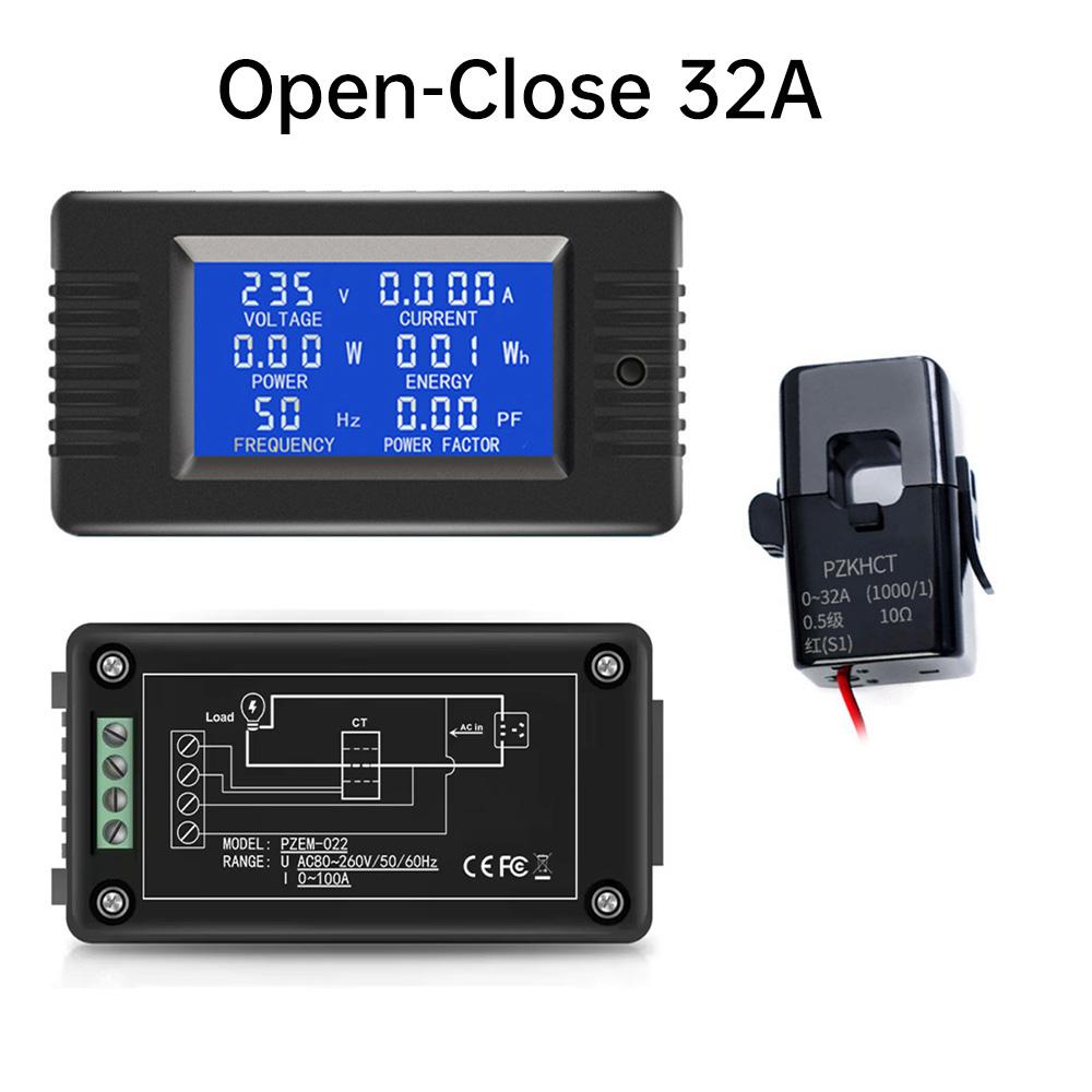 AC 80-260V 32A /63A_Digital LCD Display Voltmeter Ammeter Wattmeter Power Energy Meter 110V 220V Volt Tester Coil