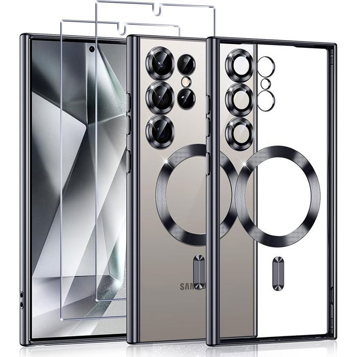 Coque pour Samsung Galaxy S25 Ultra - avec Cercle Magnétique - Noir + 2 Verres Trempés - BOOLING®