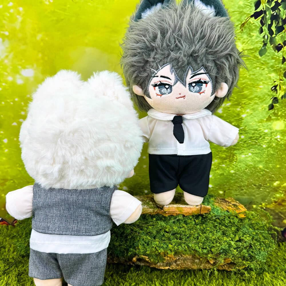 20cm Plush Clothes: Suit, Jacket, White Shirt, Shorts, Vest, Tie, Belt, Interchangeable Cotton Doll Clothes (Grey)