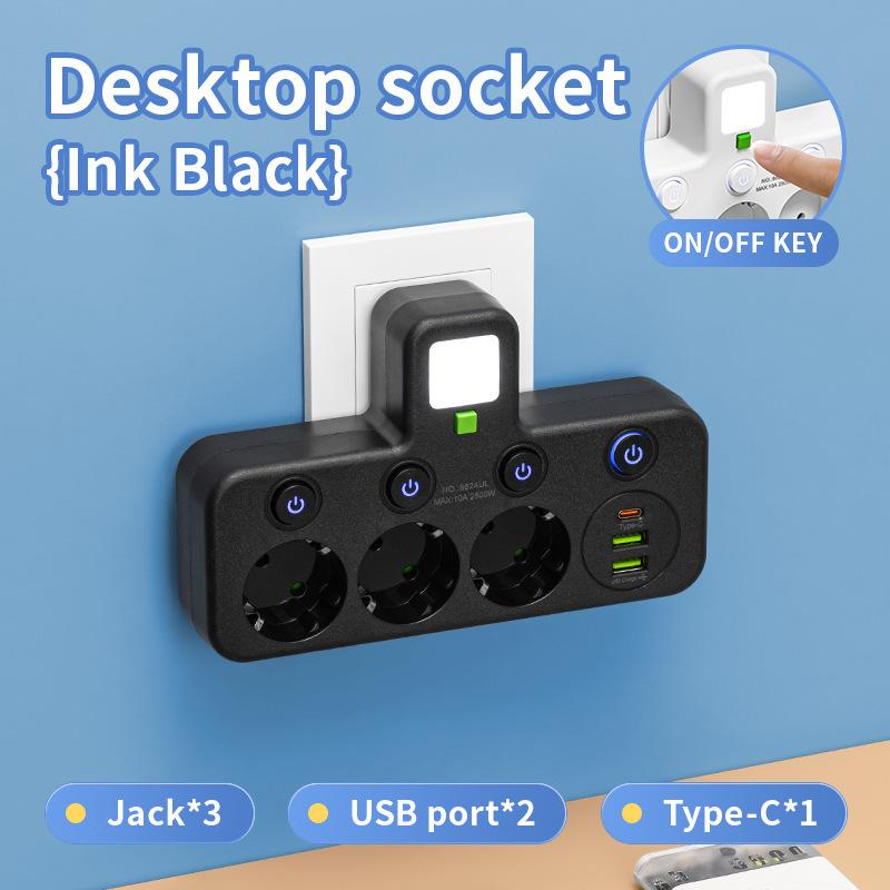 

EU Plug and Socket 4 Sockets, Multi Plug Wall Power Plug and Socket Without Extension Cable or USB and Type-C Port