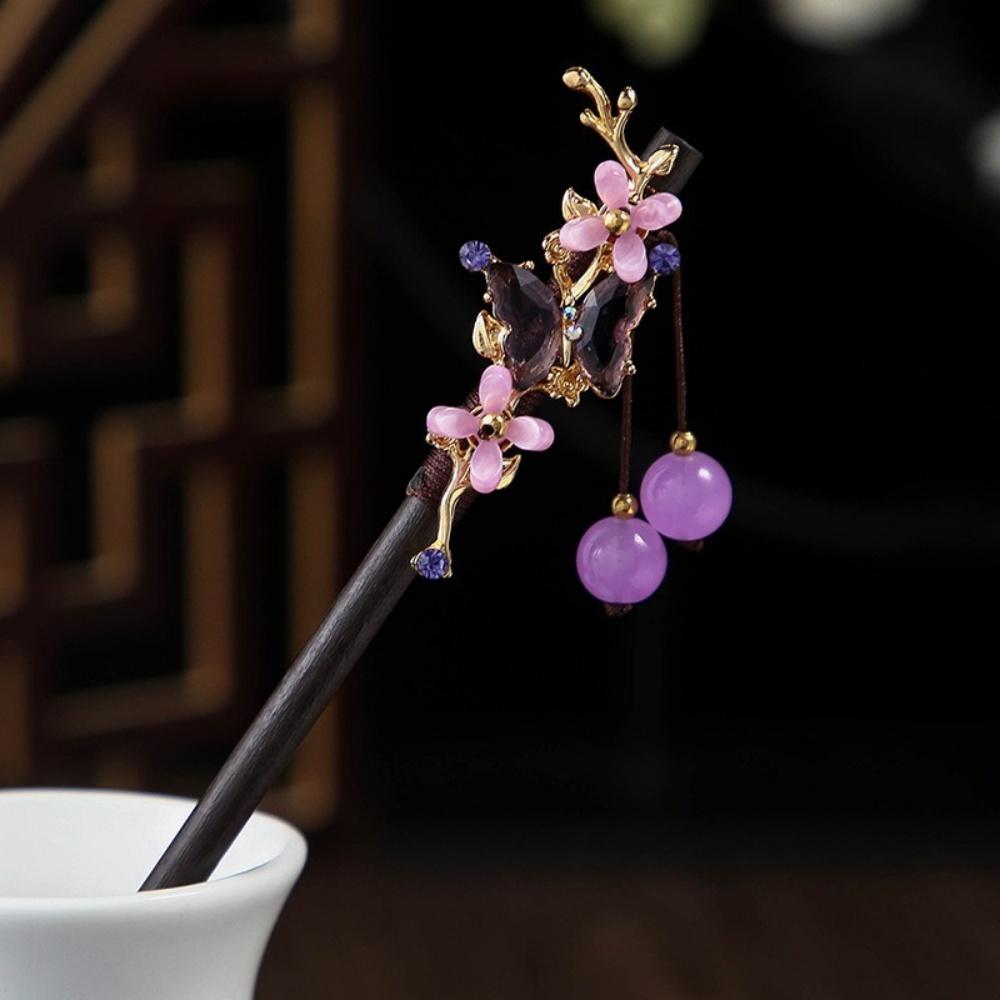 Wood Tassel Step Shaking Hairpin Chopstick Hair Stick Ancient Hair Ornament Pan Headdress Flower Hair Styling Accessories Gifts
