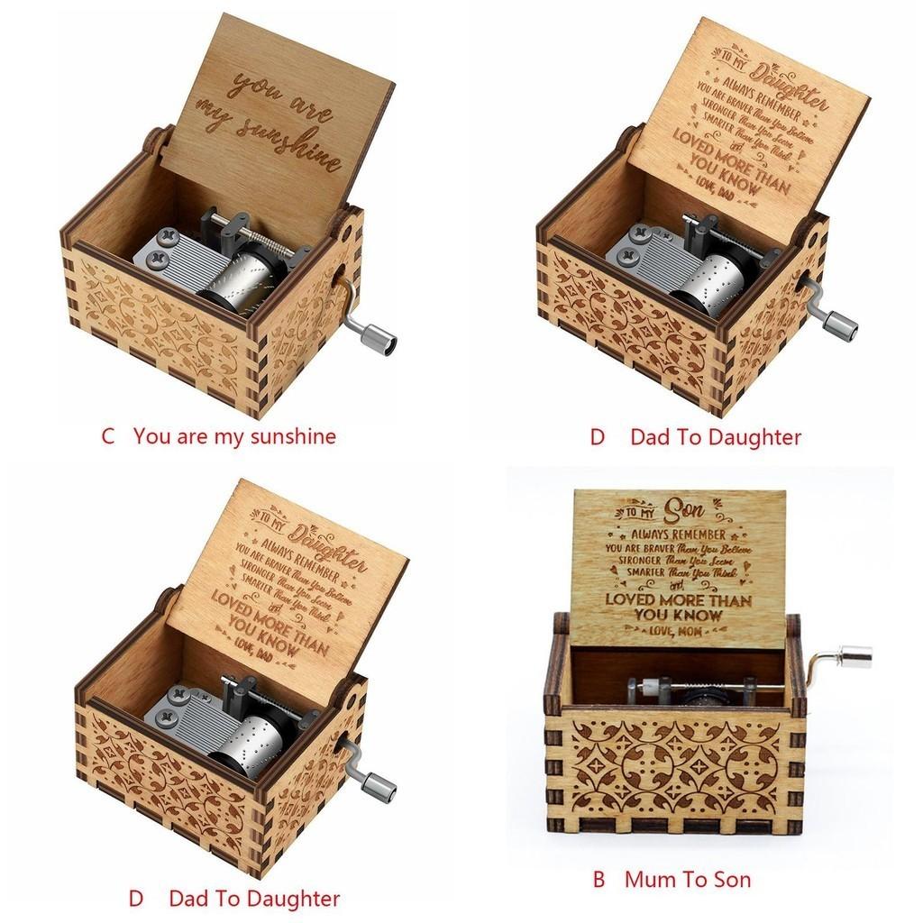 Vintage Wooden Music Box Gift For Kids Charming You Are My Sunshine Engraved Toy