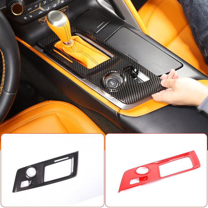 ABS Red/carbon Fiber For Chevrolet Corvette C7 2014- Car Center Gear Shift Panel Cover Trim Sticker Auto Accessories