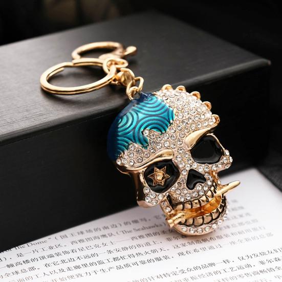Yousheng Creative Skull Pendant Keychain Sparkling Rhinestones Inlaid Car Keyring Backpack Bag Charm Keychain