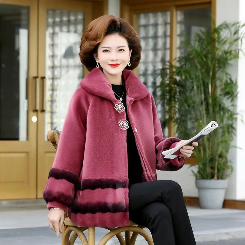 

Шуба женская осенне-зимняя мода среднего возраста из норки, цельнокроеное шерстяное пальто XXXXXL розовый