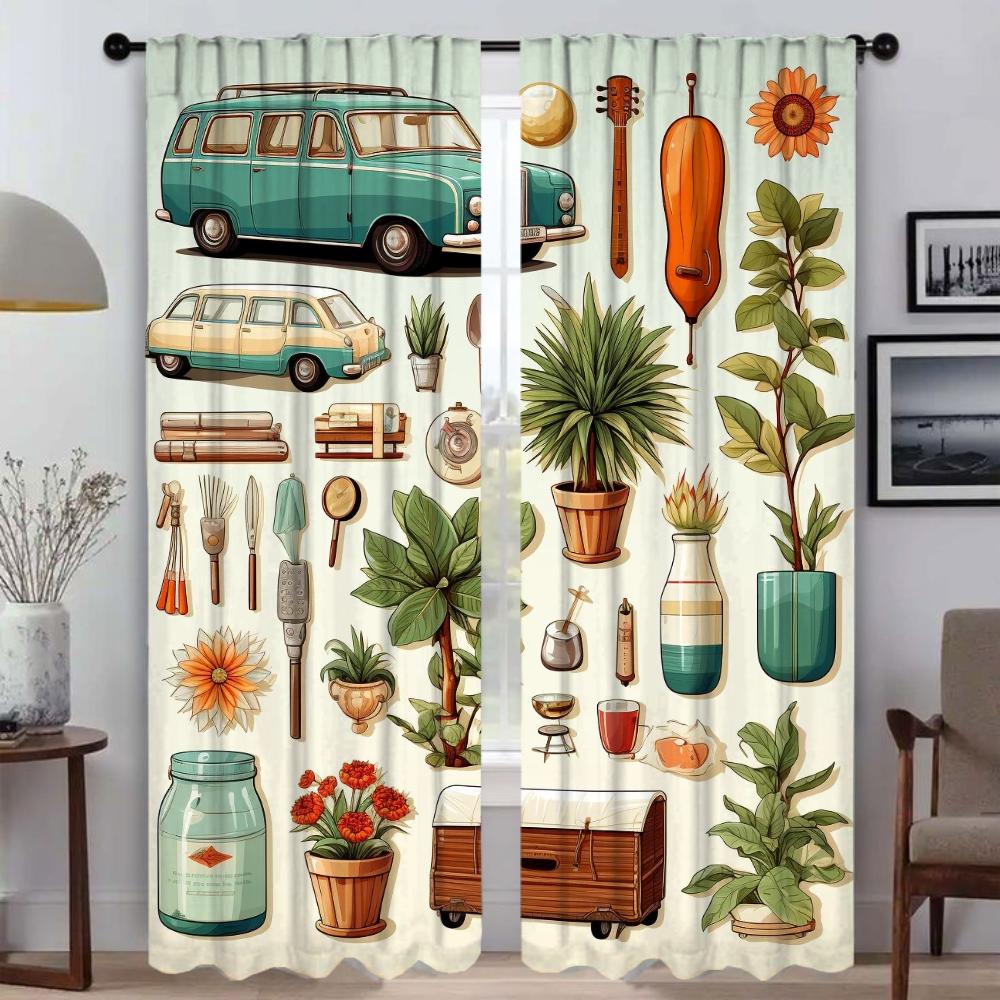 Perdele de bucătărie cu ilustrații de viață de vară pentru camera de zi, decorațiuni de Halloween, perdele interioare pentru casă, 2 piese, perdea de fereastră