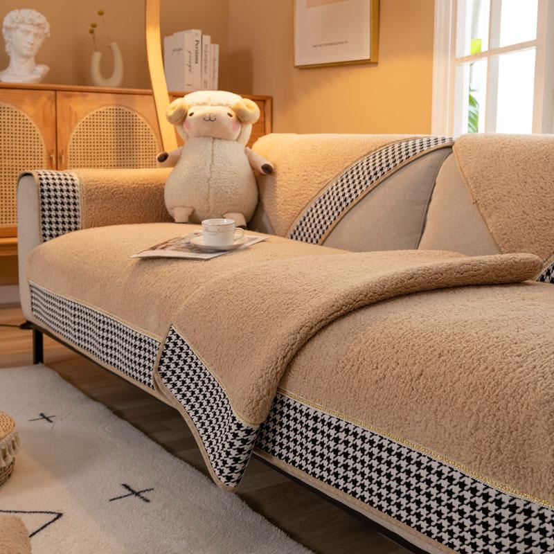 Современный клетчатый плюшевый чехол для дивана — фото 5
