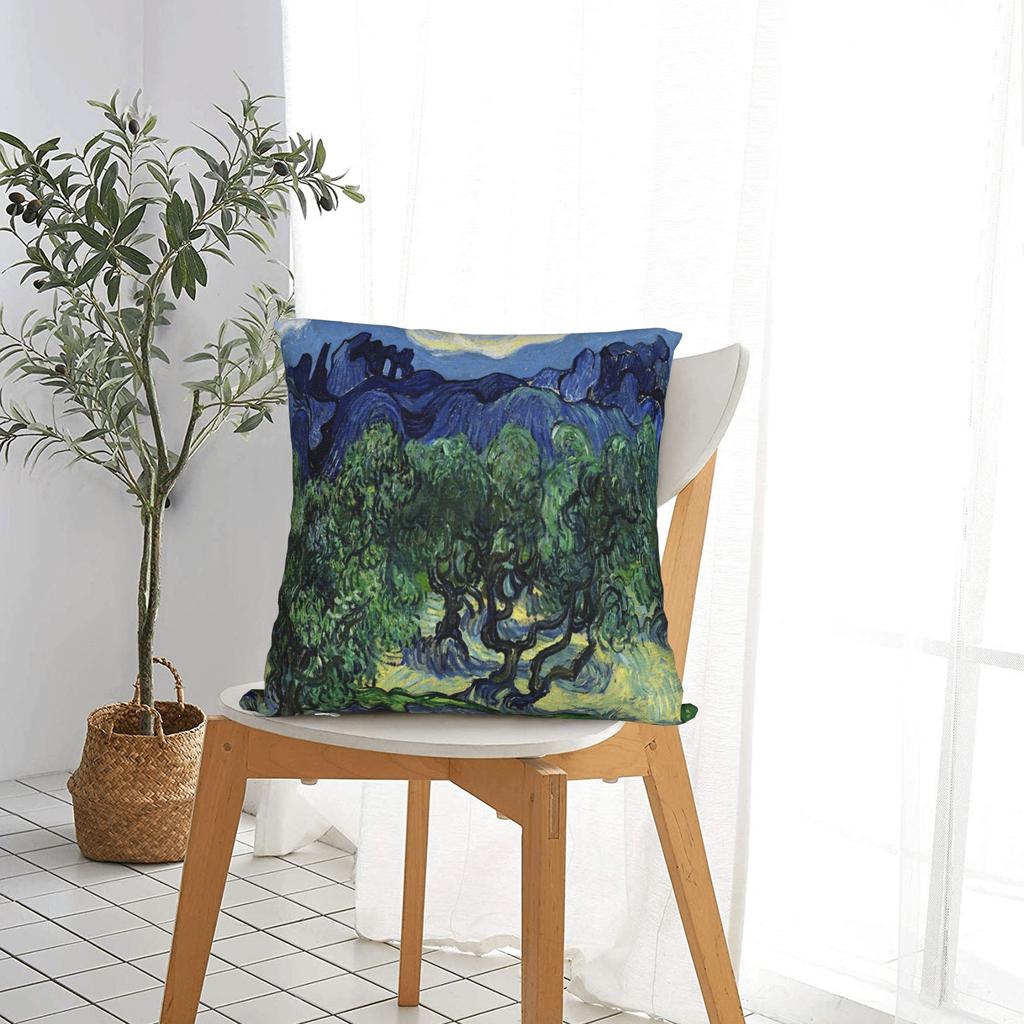 Vincent Van Gogh Olive Trees in a Mountainous Landscape Square Pillow Case Cushion Cover Decorative Pillowcover for Sofa 45x45cm