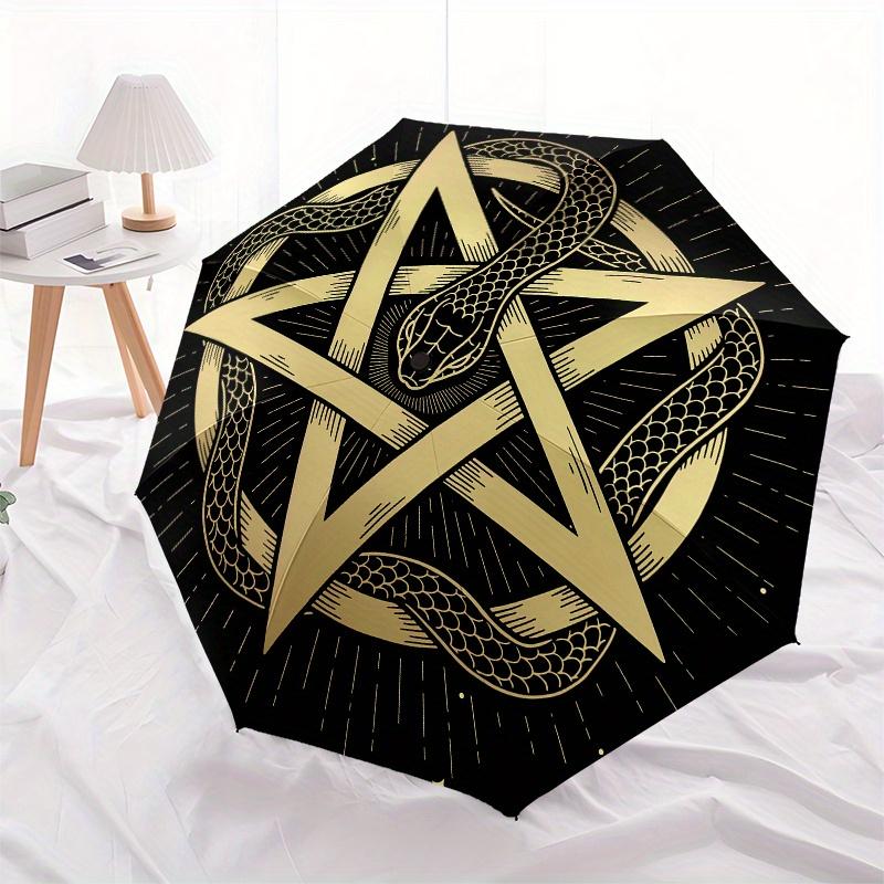 Golden Snake Pentagram Star Circular DecalUmbrella, Portable 3-Fold Umbrella for Men & Women,Christmas Gift ES99