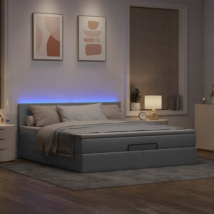 VidaXL Ottoman Bed Frames and Mattress Light Grey 200x200cm Fabric 3312333