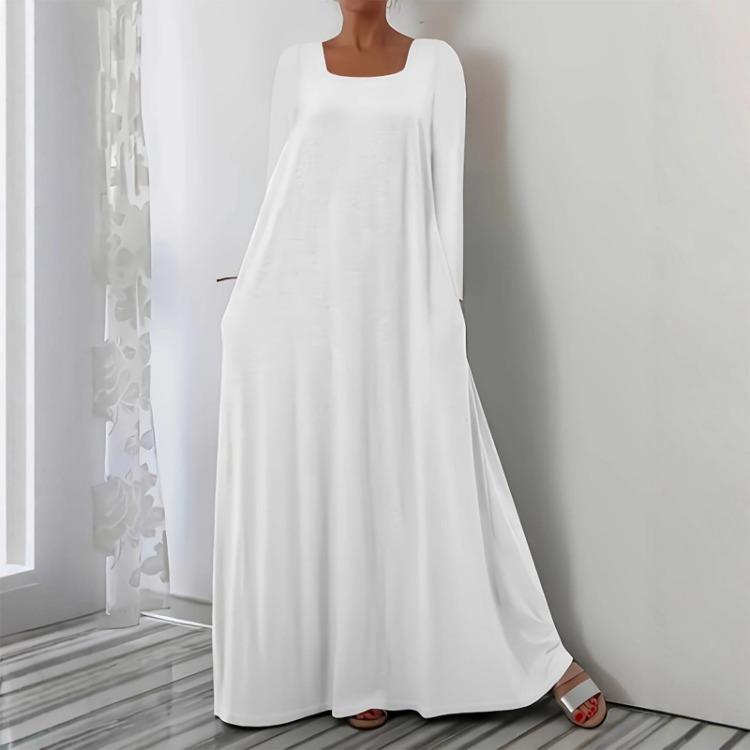 Fashionable Square Neck Long Sleeved Casual Dress Women Loose Pullover Long Dress Color