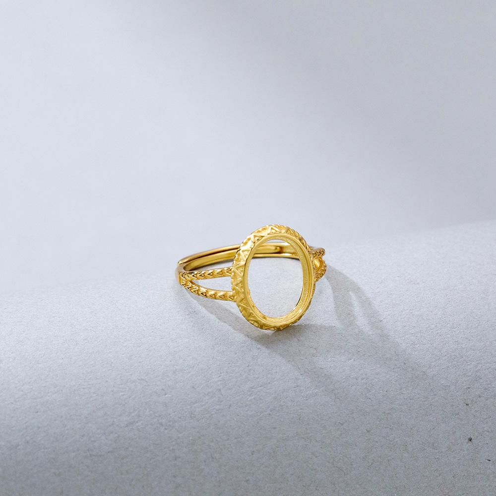 S925 Sterling Silver Gold-Plated Adjustable Oval Ring - Handmade Exquisite Fashion, 8x10 Open Setting, Light Luxury Design