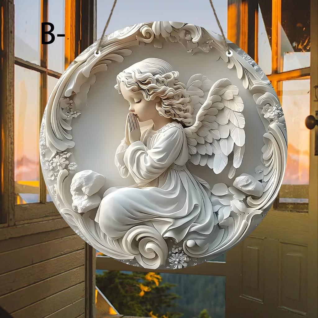 1 adet 2D Noel Melek Kanatları Kale Vaftiz Umut Akrilik 20cm/7.87 İnç Yuvarlak Duvar veya Kapı Dekorasyonu, Şükran Günü