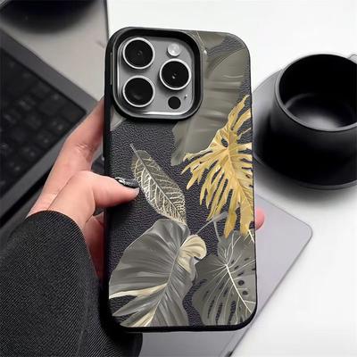 Szare Liście Etui Na iPhone 16 Pro Max 15 14 13 12 11 Wstrząsoodporne Smukłe Miękkie Silikonowe Etui Pokrowiec