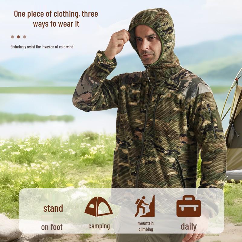 Herren Taktische Fleece Kapuzenjacke mit Stehkragen