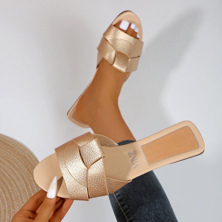 2025 Summer Women's Square Toe Cross Strap Sandals and Slippers