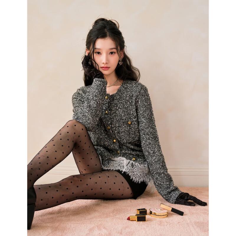 

Qiushui Yiren Classic Chic Sparkle Cropped Knit Cardigan M