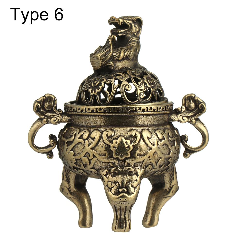 Gift Home Decoration Cense Stick Holder Hollow Lotus Mini Qilin Head Retro Brass Censer Incense Burner