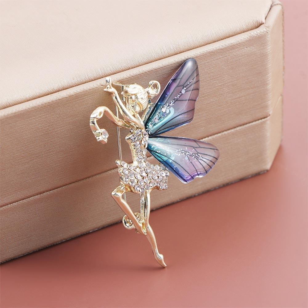 Brosche Koreanischer Stil Tanzendes Mädchen Anstecknadeln Mantel-Brosche Engelsflügel Brosche Damen Kristall-Broschen