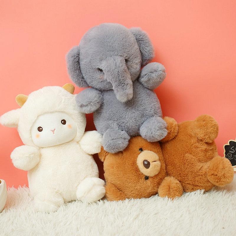 CODFluffy Hair Super soft Elephant Lamb Cuddly Plushies Doll Stuffed Animals Long Plush Brown Bear Chick Baby Appease Doll toys Kid