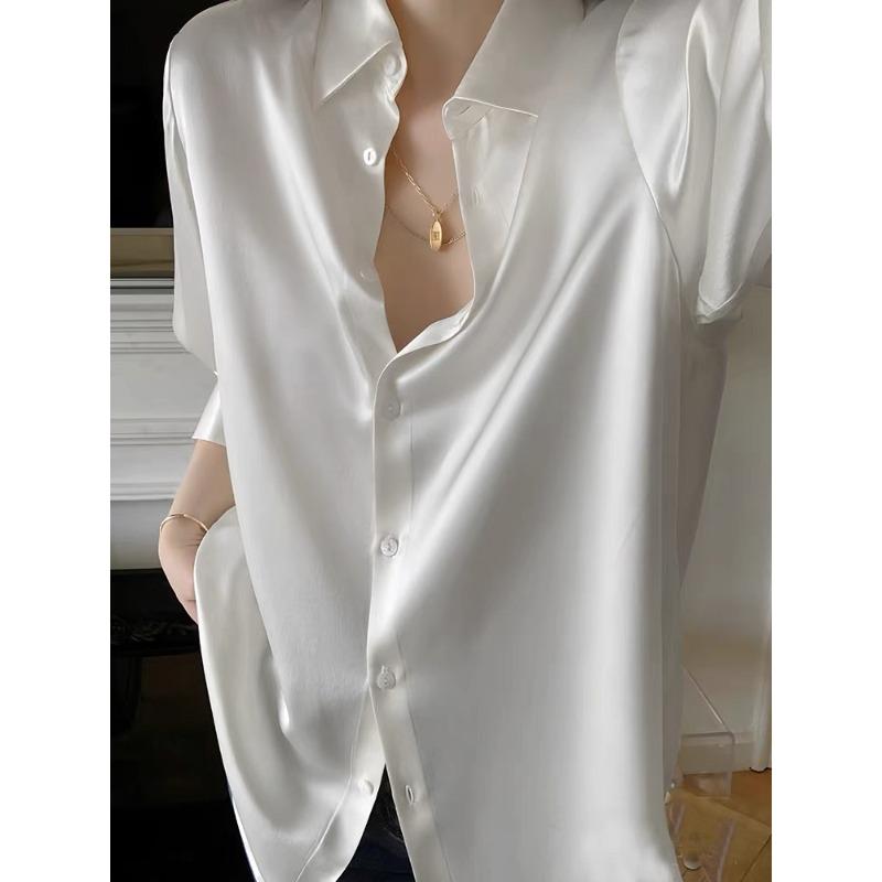 

Рубашка с длинными рукавами из французского атласного шелка для женщин, весна-осень, рубашка высокого класса Sensation XL белый