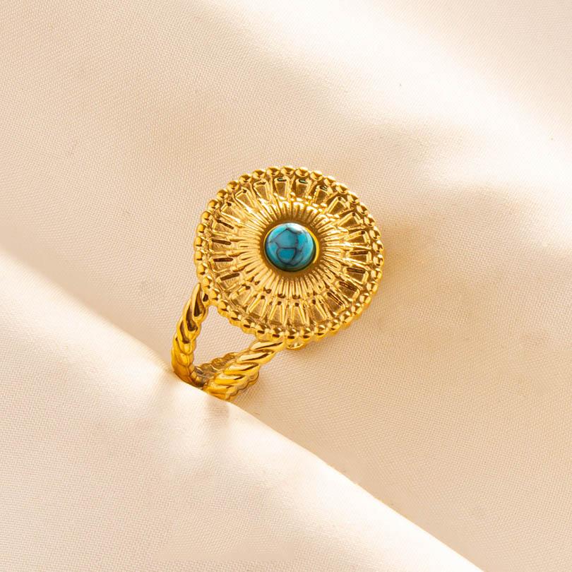 1pcs Blue Stone Ethnic Vintage Open Adjustable Sun Heart Star Stainless Steel Rings For Women Men Accessories Jewelry Bague Gift