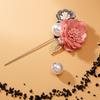 Cloth Art Fabric Double Blooming Flower Brooch For Women Men Dainty Imitation Pearl Leaf Floral Long Needle Pins Wedding Jewelry