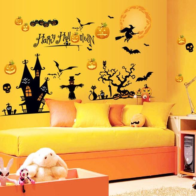 New Novelty Halloween Pumpkin Wall Stickers Glass & Bedroom & Window Removable Decoration Stickers