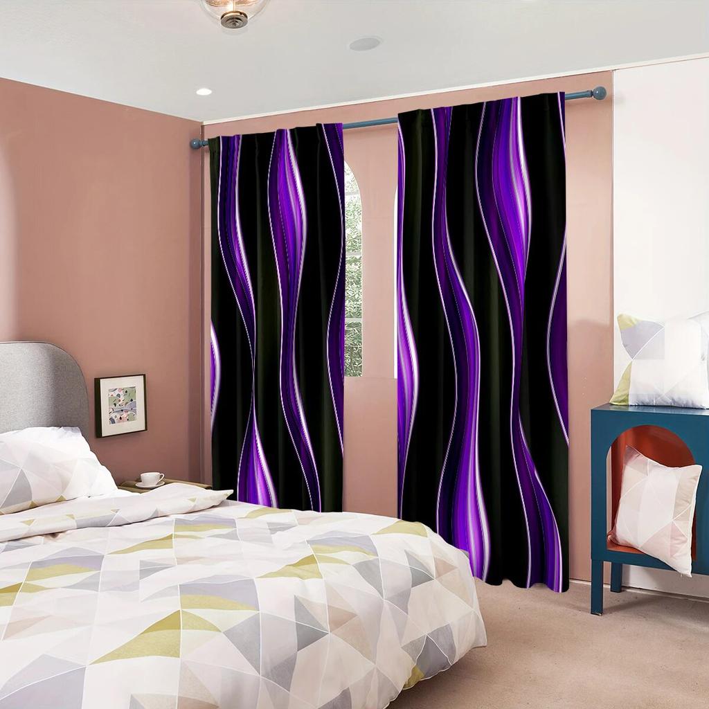 Purple and black striped printed curtains, a light and comfortable decoration for the living room, bedroom and kitchen