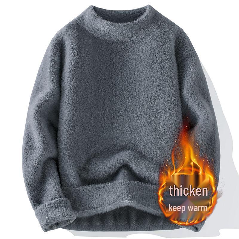 

Men s Velvet-Lined Solid Color Knit Sweater, Half-High Collar Pullover, Versatile Teen Layer for Autumn/Winter M сірий колір