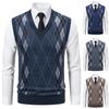 Men's Knitted Warm Sweater In Autumn and Winter V-neck Vest Diamond Grid Twisted Flower Casual Fashion Versatile Top