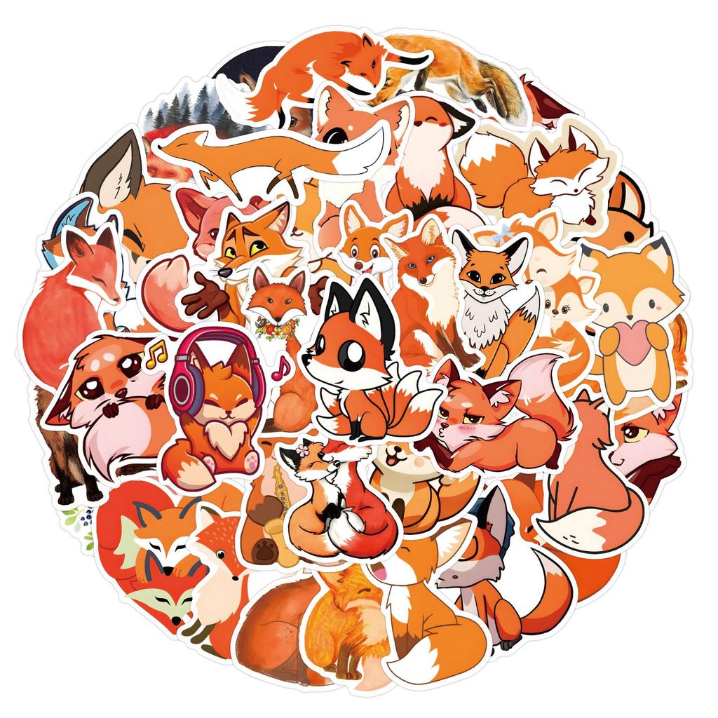 60-Piece Cartoon Fox Graffiti Stickers for Children’s DIY Journals and Water Bottles