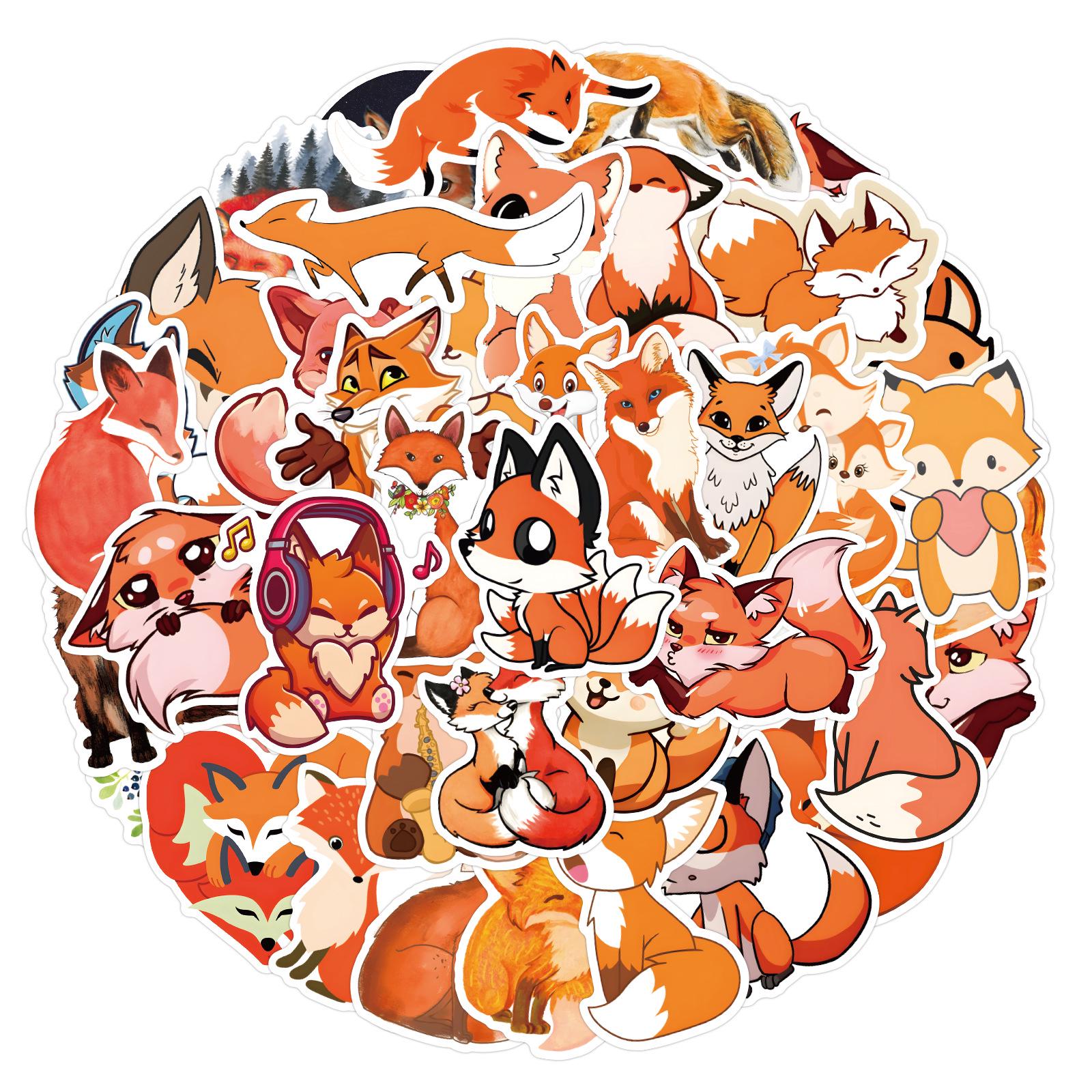 

60PCS Cute Cartoon Fox Decorative Stickers for Suitcases, Refrigerators, and Cars