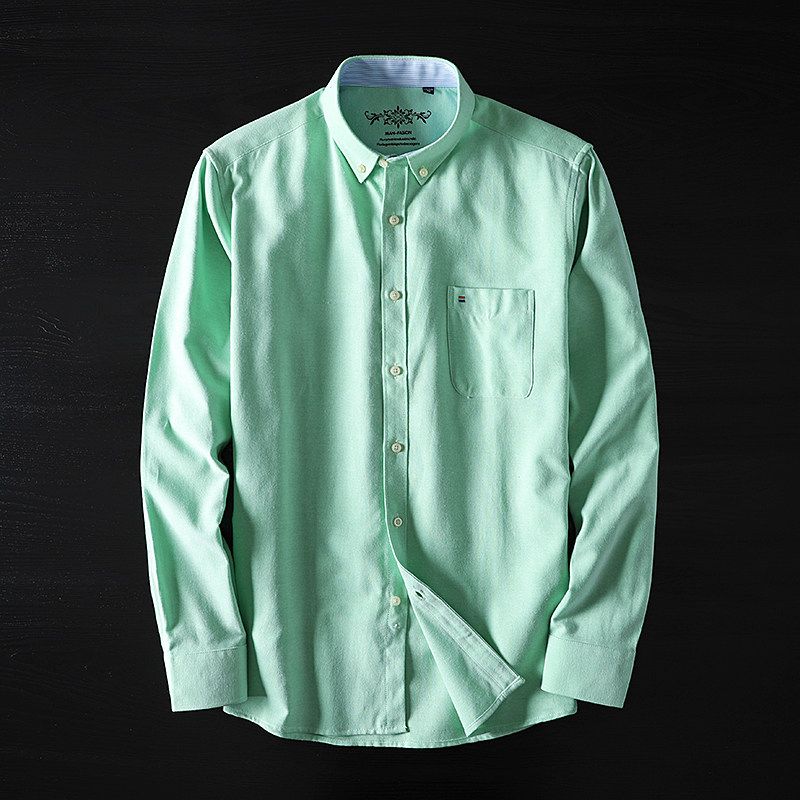 Oxford Fabric Long-Sleeved Japanese and Korean Style Shirt Green 39