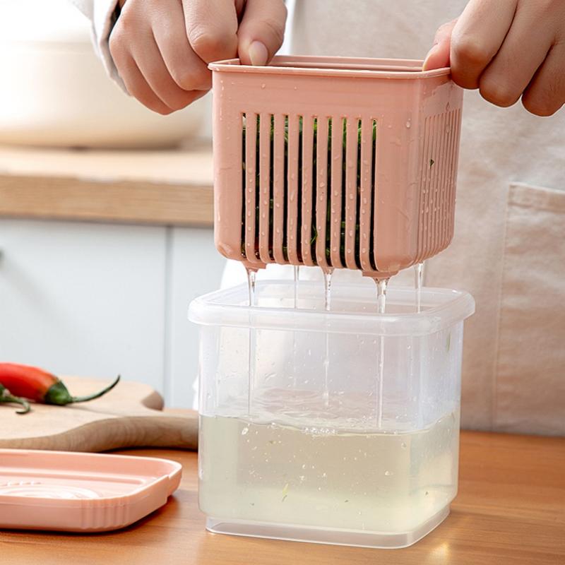 1PC Kitchen Fruits Vegetables Storage Box Fridge Ginger Scallion Onion Fresh-keeping Container Food Drain Crisper Organizer