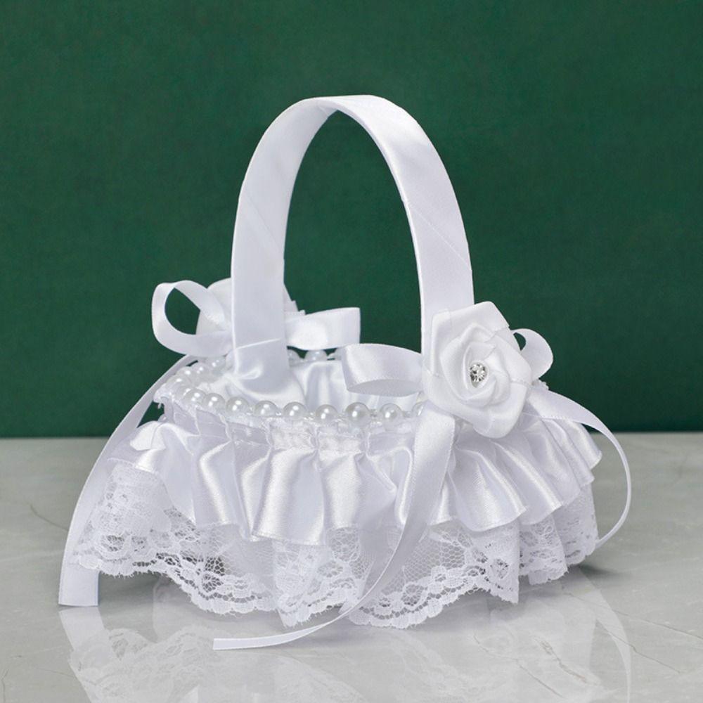 Pearl Wedding Basket Hand Held Party Decorations New White Flower Girls Basket