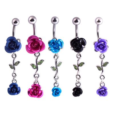 1pz Anello Ombelico con Doppio Fiore di Rosa da Donna Gioiello Piercing Corpo Regalo