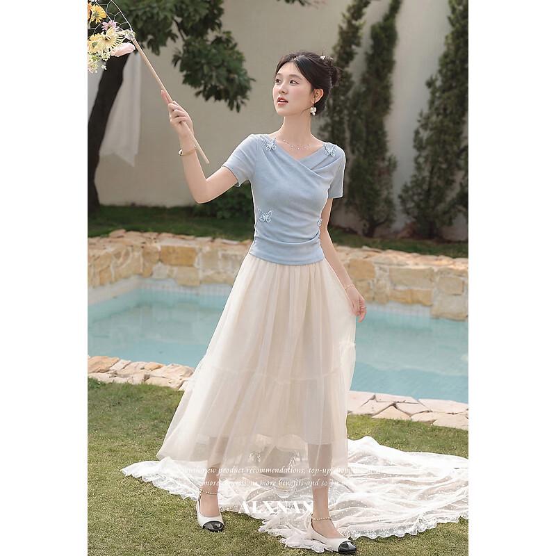 Women's Korean Style V-Neck Butterfly Short Sleeve T-Shirt