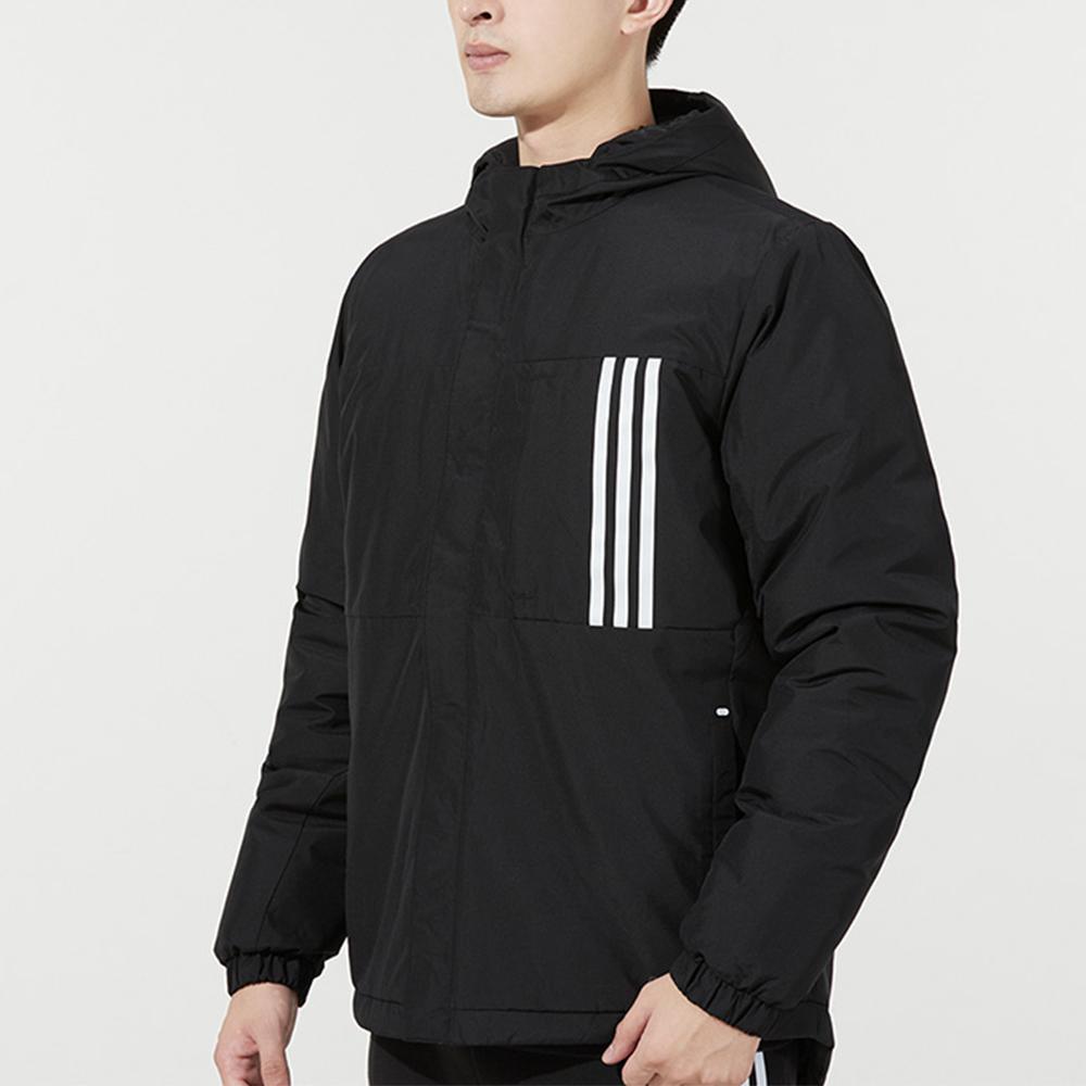 Adidas Neo Striped Print Sports Hooded Cotton Jacket Winter Men Jacket Black H45251