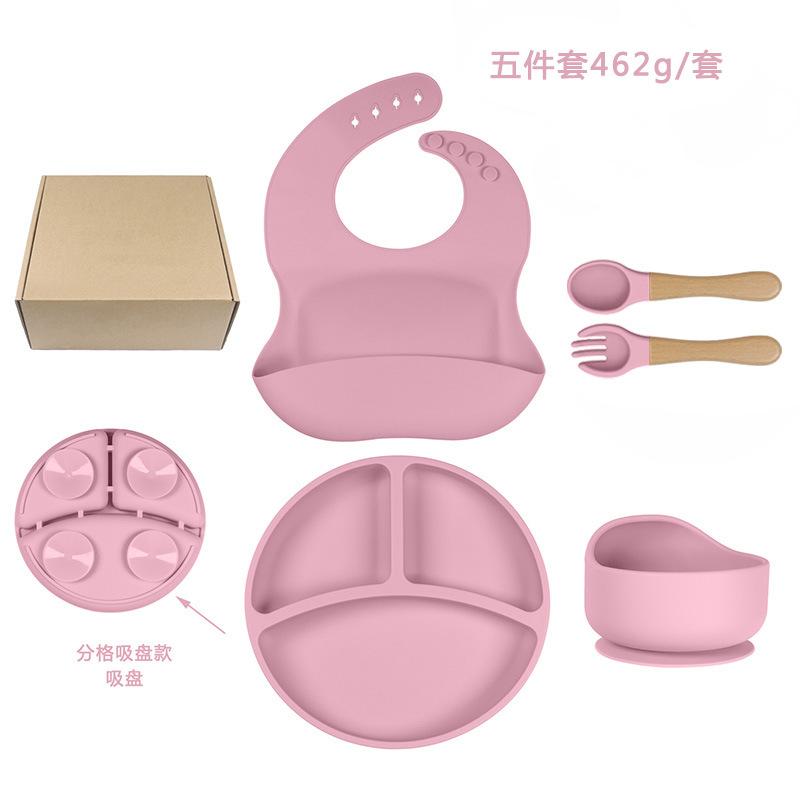 Baby silicone plate integrated food supplement learning to eat suction cup bowl grid cartoon anti-drop bowl baby children s tableware