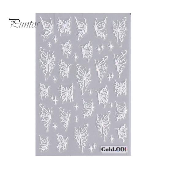Embossed Nails Art Stickers Creative Engraved White Butterfly Pattern Manicure Decals Exquisite DIY Nail Design Adhesive Decoration Stickers Nail