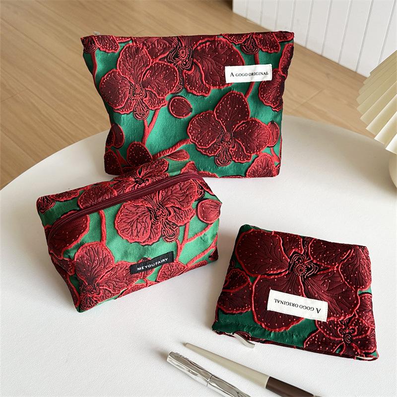 Vintage Canvas Make-up Tasche Roter Pilz/Granatapfelblüten Druck Große Größe Münz-Schlüssel-Tasche Waschbar Tragbare Handtasche Geschenk