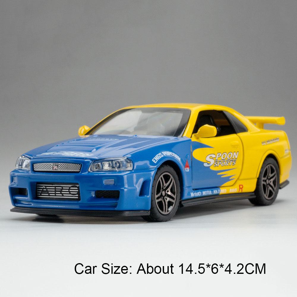 Scale 1:32 GTR50 R34 Toy Car Models Alloy Diecast Music Light Racing Vehicles Models Doors Opened Miniature Cars Gifts for Boys