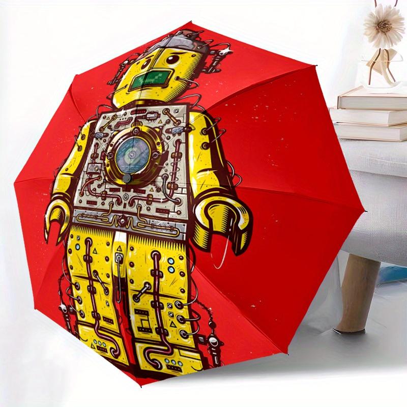 1pc Lego Robo Yellow Automatic Open/Close Umbrella Sturdy Iron Frame, Compact Travel Umbrella - Perfect Gift for Women, Men a0829129