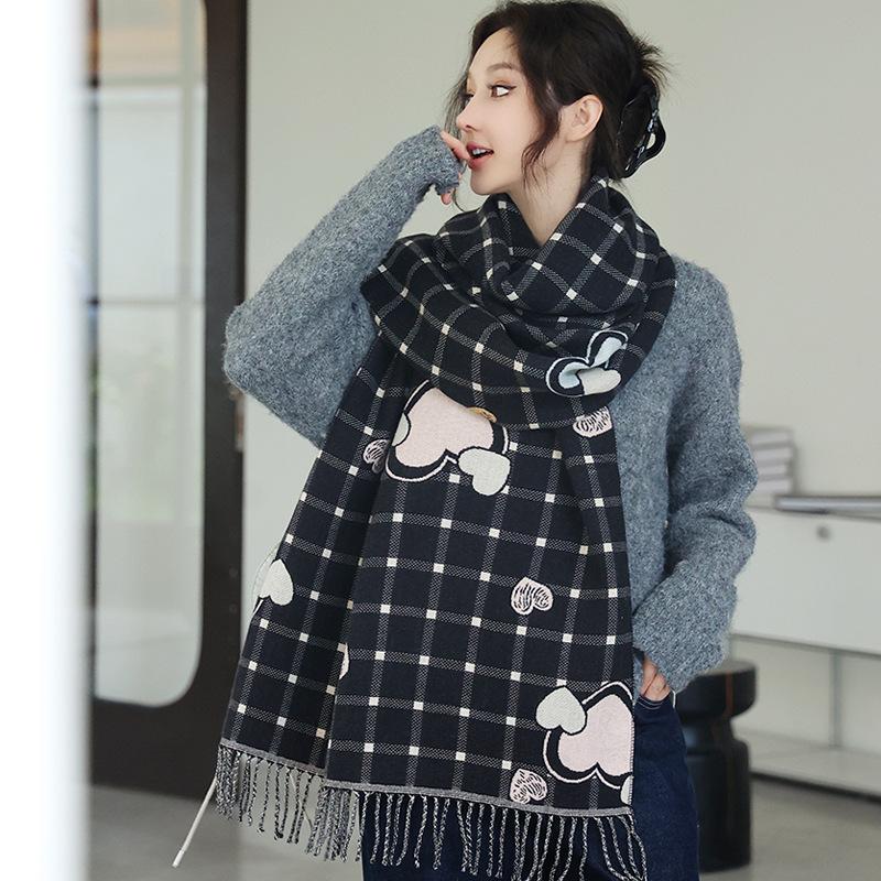 65 * 200cm Herbst Und Winter Neu Damen Einfarbig Vielseitig Schlicht Quaste Imitat Kaschmir Doppelseitiger Schal Warmer Schal Atmosphäre Schal