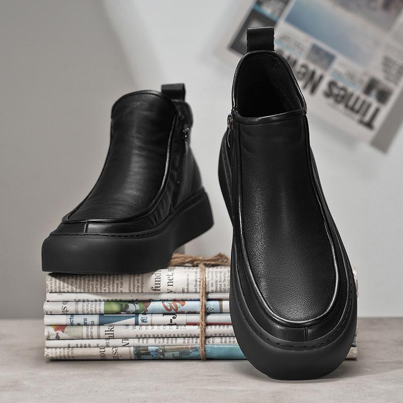 Men's Casual Leather Shoes Autumn and Winter Business Board Shoes Black Leather Short Boots One Pedal Driving Shoes Non-slip and Wear-resistant Outdoo