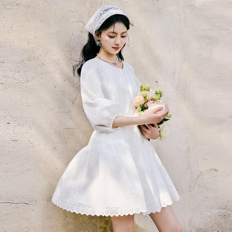 Qiushui Yiren Round Neck Waist Dress XL