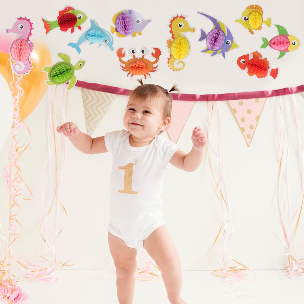 EXCEART Honeycomb Ball Pompoms Marine Theme Origami 11 Pieces Sea Decoration Paper 3D Stylish Cute Birthday Decoration Event Decoration Sea Animal Set